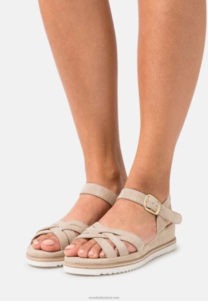 Z62T1485 Women Anna Field Leather Wedge Sandals Beige
