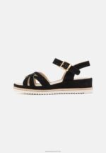 Z62T1488 Women Anna Field Leather Wedge Sandals Black - Image 2