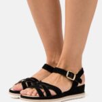 Z62T1488 Women Anna Field Leather Wedge Sandals Black
