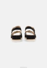Z62T1488 Women Anna Field Leather Wedge Sandals Black - Image 4