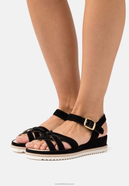 Z62T1488 Women Anna Field Leather Wedge Sandals Black