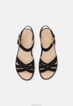 Z62T1488 Women Anna Field Leather Wedge Sandals Black - Image 6