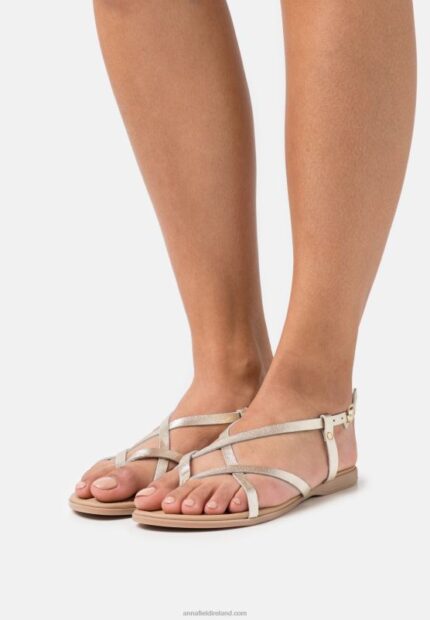 Z62T1522 Women Anna Field Leather T-Bar Sandals Gold