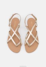 Z62T1522 Women Anna Field Leather T-Bar Sandals Gold - Image 6