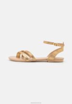 Z62T1529 Women Anna Field Leather T-Bar Sandals Gold - Image 2