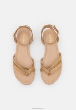 Z62T1529 Women Anna Field Leather T-Bar Sandals Gold - Image 6