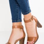 Z62T1549 Women Anna Field Leather High Heeled Sandals Cognac