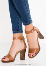 Z62T1549 Women Anna Field Leather High Heeled Sandals Cognac