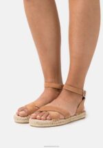 Z62T1560 Women Anna Field Leather Platform Sandals Cognac