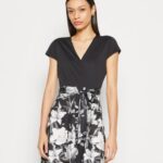 Z62T156 Women Anna Field Jersey Dress Black/Grey/White