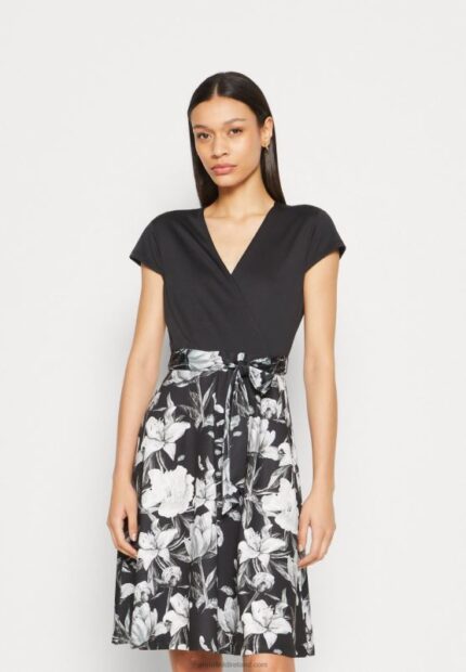 Z62T156 Women Anna Field Jersey Dress Black/Grey/White