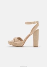 Z62T1578 Women Anna Field Leather High Heeled Sandals Beige - Image 2