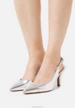 Z62T1637 Women Anna Field Leather Classic Heels Silver