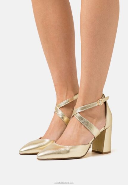 Z62T1639 Women Anna Field Leather Classic Heels Gold