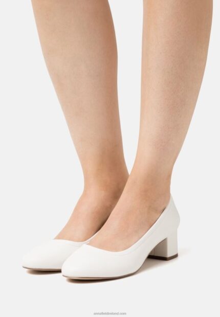 Z62T1651 Women Anna Field Leather Comfort Classic Heels White