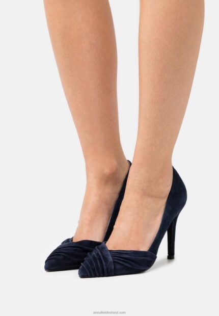 Z62T1665 Women Anna Field Leather Classic Heels Dark Blue