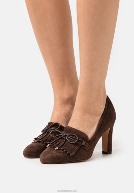 Z62T1681 Women Anna Field Leather Classic Heels Dark Brown
