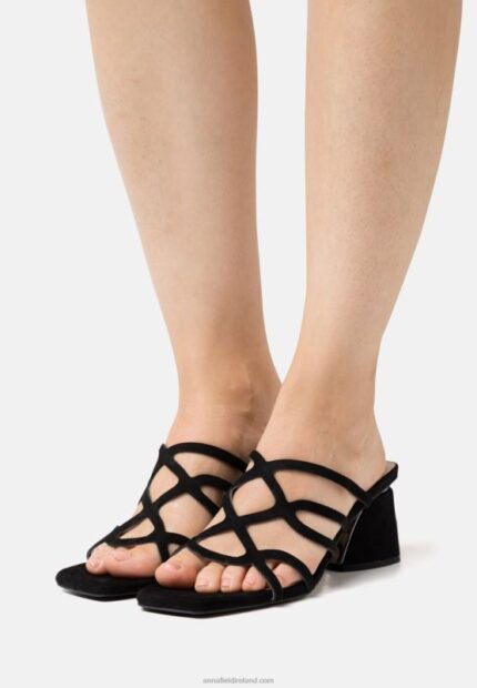 Z62T1884 Women Anna Field Leather Heeled Mules Black