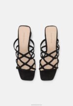 Z62T1884 Women Anna Field Leather Heeled Mules Black - Image 6