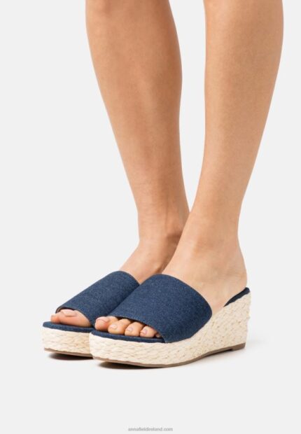 Z62T1886 Women Anna Field Heeled Mules Blue Denim