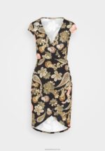 Z62T189 Women Anna Field Jersey Dress Black/Multi Coloured - Image 5