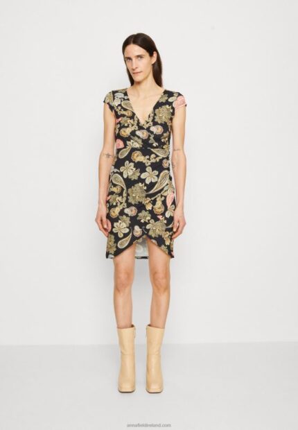 Z62T189 Women Anna Field Jersey Dress Black/Multi Coloured