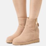 Z62T1932 Women Anna Field Leather Winter Boot Ankle Boots Beige