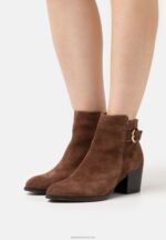 Z62T1935 Women Anna Field Leather Ankle Boots Cognac