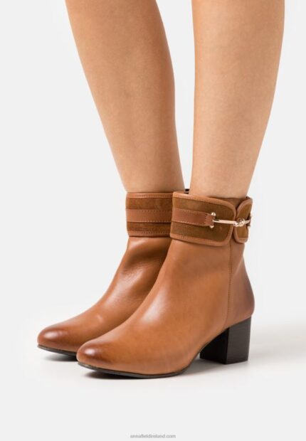 Z62T1957 Women Anna Field Leather Classic Ankle Boots Cognac