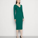 Z62T196 Women Anna Field V Ausschnitt Bodycon Midi Strickkleid Shift Dress Green