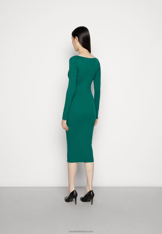 Z62T196 Women Anna Field V Ausschnitt Bodycon Midi Strickkleid Shift Dress Green - Image 3