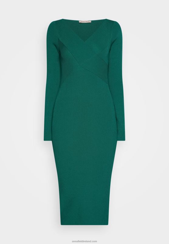 Z62T196 Women Anna Field V Ausschnitt Bodycon Midi Strickkleid Shift Dress Green - Image 5