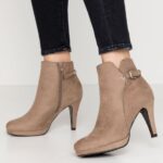 Z62T1987 Women Anna Field High Heeled Ankle Boots Taupe