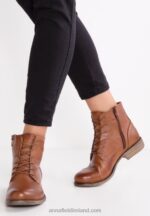 Z62T1999 Women Anna Field Leather Booties Ankle Boots Cognac