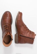 Z62T1999 Women Anna Field Leather Booties Ankle Boots Cognac - Image 4
