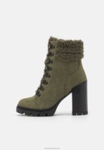 Z62T2017 Women Anna Field Leather Lace-Up Ankle Boots Khaki - Image 2