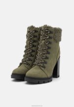 Z62T2017 Women Anna Field Leather Lace-Up Ankle Boots Khaki - Image 3