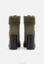 Z62T2017 Women Anna Field Leather Lace-Up Ankle Boots Khaki - Image 4