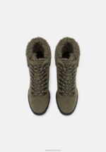 Z62T2017 Women Anna Field Leather Lace-Up Ankle Boots Khaki - Image 6
