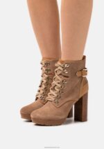 Z62T2018 Women Anna Field Leather Lace-Up Ankle Boots Cognac