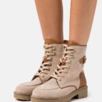 Z62T2022 Women Anna Field Leather Lace-Up Ankle Boots Taupe