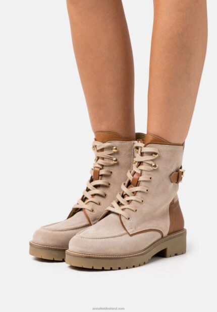 Z62T2022 Women Anna Field Leather Lace-Up Ankle Boots Taupe