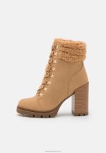 Z62T2024 Women Anna Field Leather Lace-Up Ankle Boots Beige - Image 2