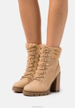 Z62T2024 Women Anna Field Leather Lace-Up Ankle Boots Beige