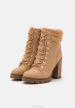 Z62T2024 Women Anna Field Leather Lace-Up Ankle Boots Beige - Image 3