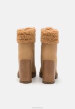 Z62T2024 Women Anna Field Leather Lace-Up Ankle Boots Beige - Image 4