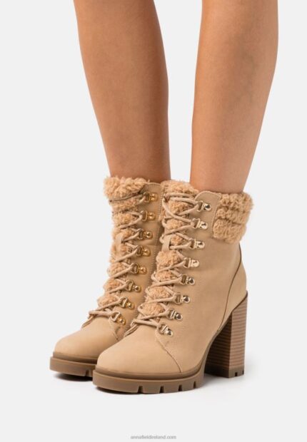 Z62T2024 Women Anna Field Leather Lace-Up Ankle Boots Beige