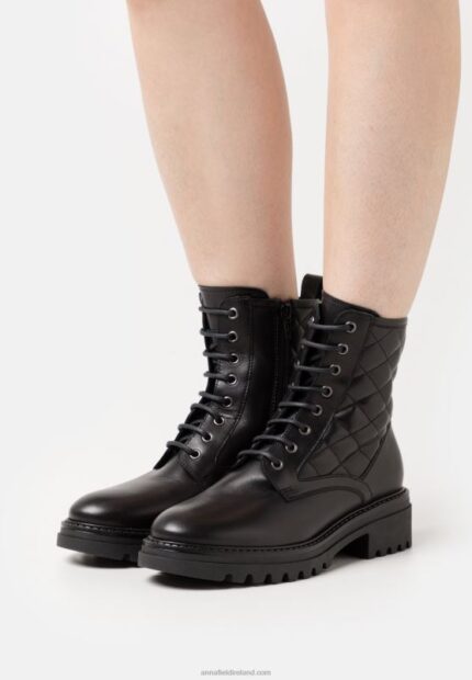 Z62T2026 Women Anna Field Leather Lace-Up Ankle Boots Black
