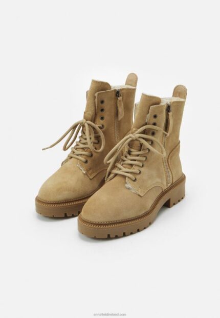 Z62T2028 Women Anna Field Lace-Up Ankle Boots Beige