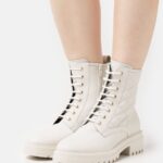 Z62T2029 Women Anna Field Leather Lace-Up Ankle Boots White